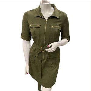 Dressbarn Khaki Belted Shirt Dress Size L